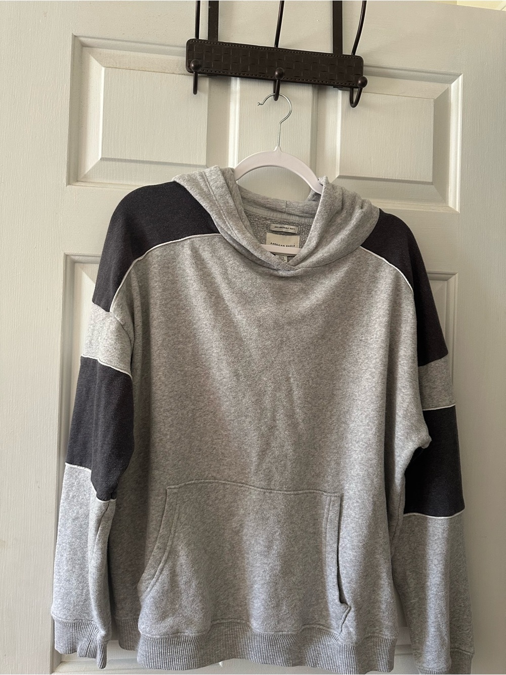 American Eagle Outfitters Gray and Black Colorblock Hooded Pullover